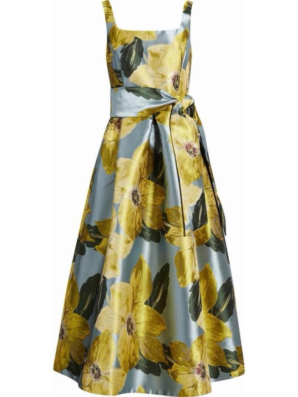 New Julia Jordan Floral Jacquard Midi Cocktail Dress In Yellow Blue Multi Sz 10 - Picture 5 of 14